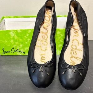 Sam Edelman Black Leather Flats with Bow